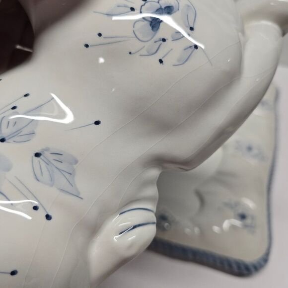 Vintage Italian Ceramic White & Blue Cat Figurine On Pillow Large - Picture 8 of 13
